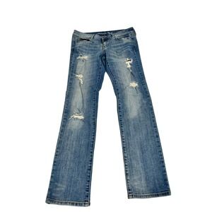 Y2K American Eagle Skinny Jeans Distressed Low Rise Medium Wash Denim Size 8